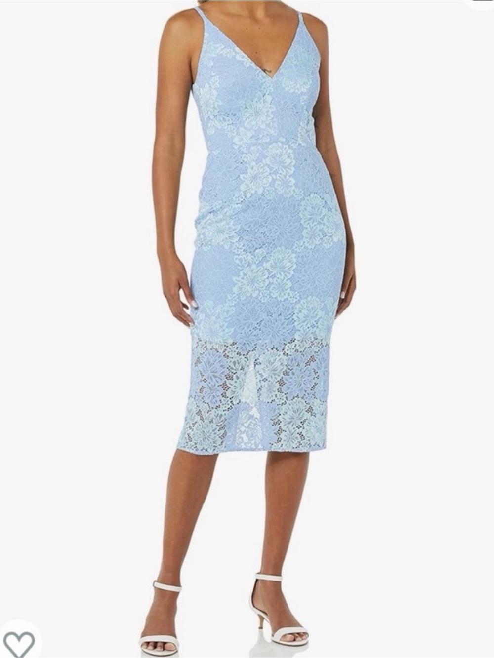 Dress the Population Pale Blue Lace V‑Neck Midi Dress